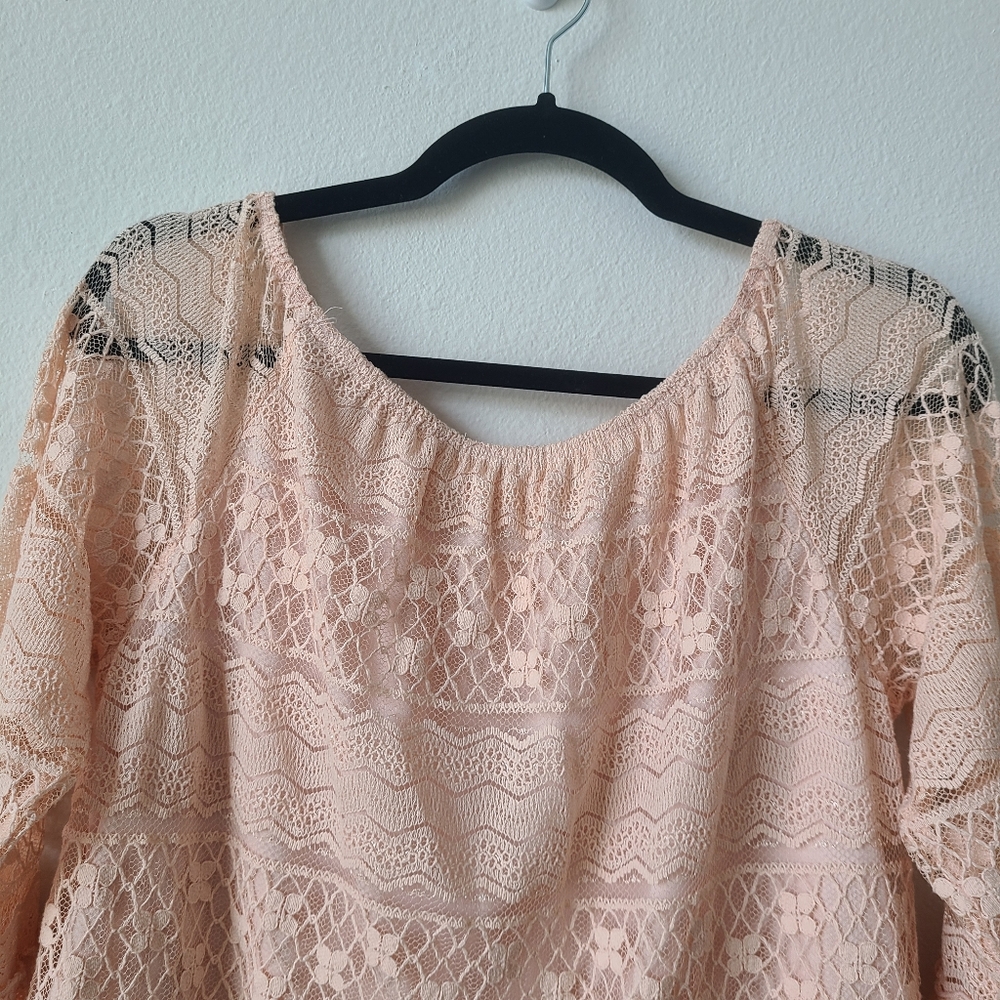 Style & Co Champagne Pink Long Sleeve Lace Top - Picture 11 of 11
